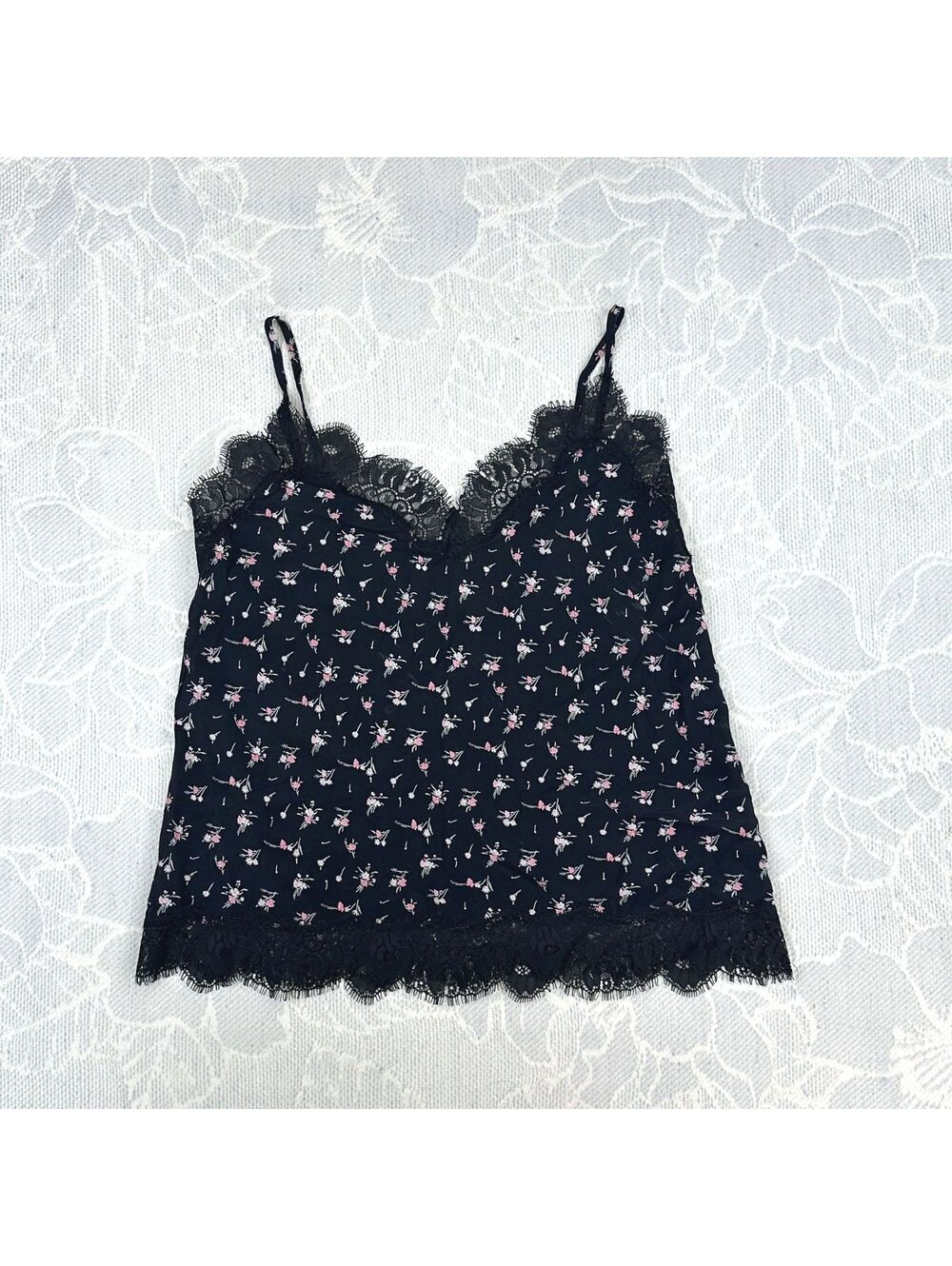 Victoria's Secret Black Floral Lace Trim Camisole - Small